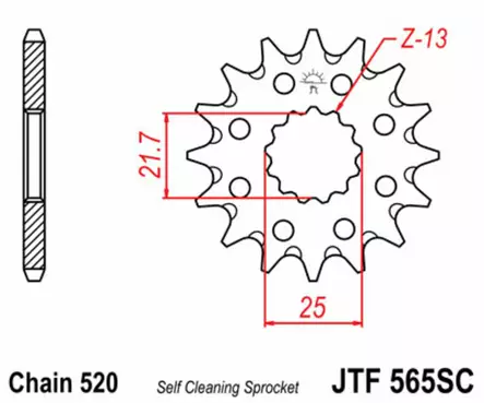 Eturatas JT Sprockets 520 Self Cleaning, 13T, Yamaha YZ250/YZ450F - MX Eturattaat - 3830 - 3