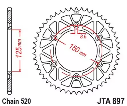 Takaratas JT Sprockets 520 Alu Standard, 49T, Musta, KTM SX/SXF - MX Takarattaat - 4820 - 1