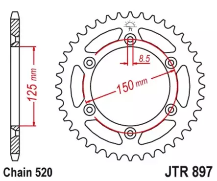 Takaratas JT Sprockets 520 Teräs Self Cleaning, 50T, KTM SX/SXF - MX Takarattaat - 5051 - 1