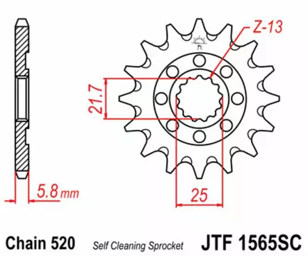 Eturatas JT Sprockets 520 Self Cleaning, 13T, Kawasaki KX450 - MX Eturattaat - 4792 - 3