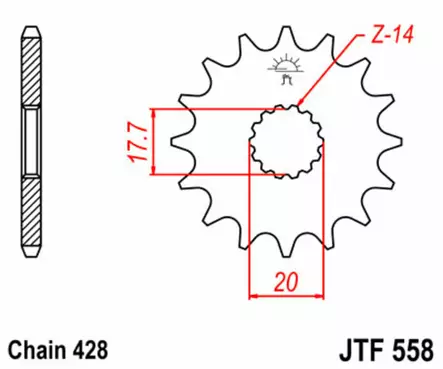 Eturatas JT Sprockets 428 Teräs, YZ85, 14T - MX Eturattaat - 373 - 3