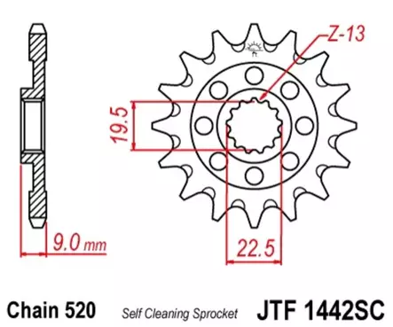Eturatas JT Sprockets 520 Teräs Self-Cleaning, 13T, Suzuki RM-Z250 14-26 - MX Eturattaat - 4226 - 3