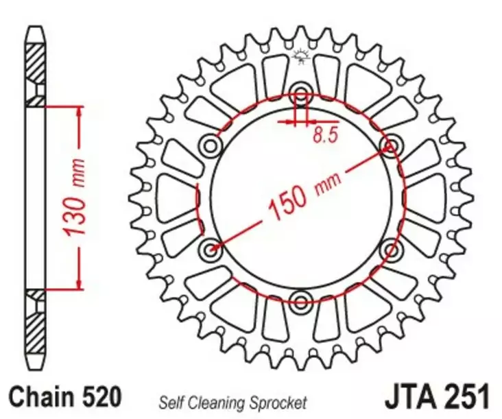 Takaratas JT Sprockets 520 Alu Standard, 52T, Musta, Yamaha YZ/YZF - MX Ketjut ja rattaat - 4819 - 1